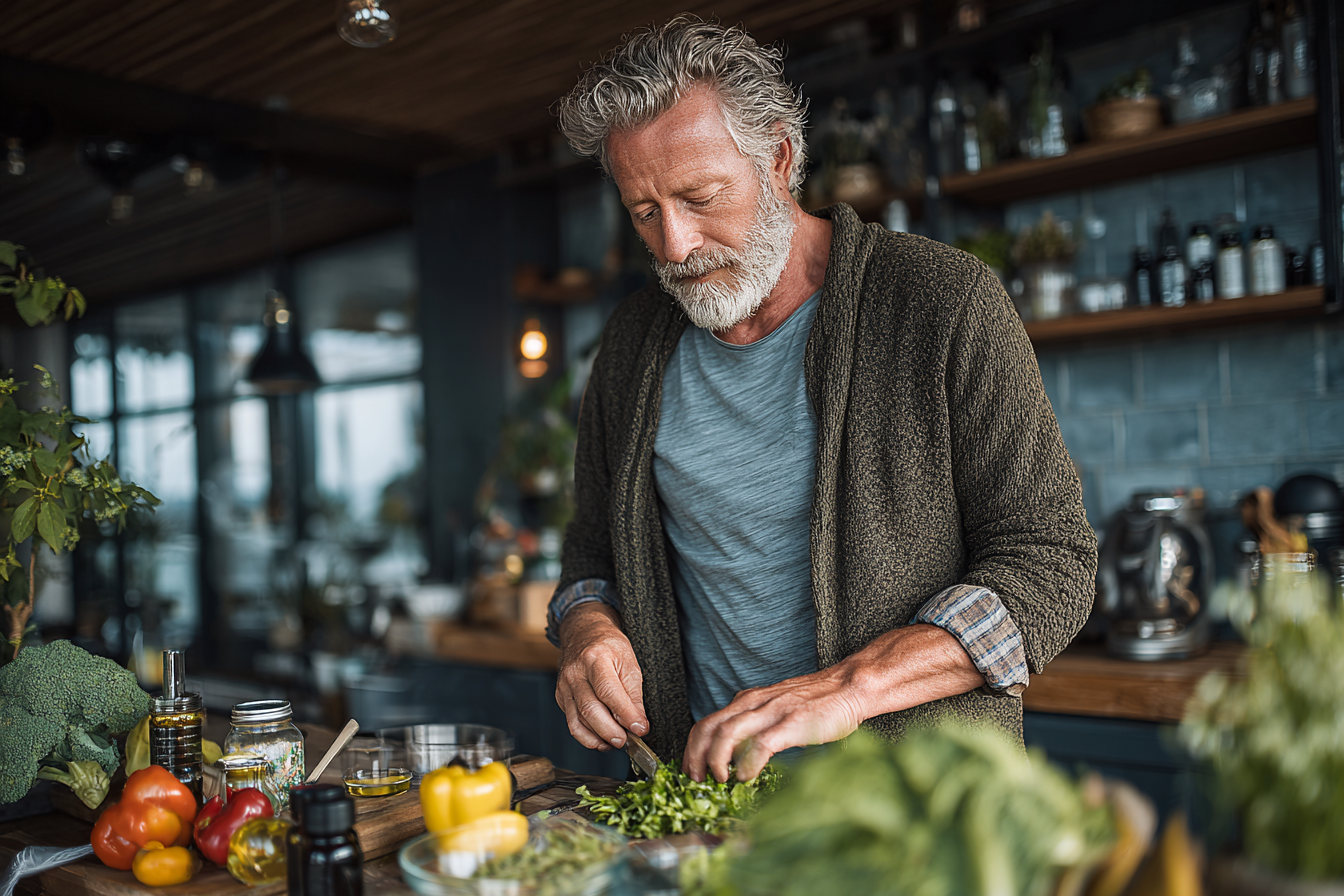 Bărbat energic în rutina matinală